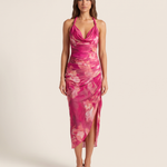 Roxanne | Fuchsia Floral Bodycon Cocktail Dresses — Fuchsia — studio front