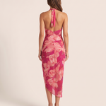 Roxanne | Fuchsia Floral Bodycon Cocktail Dresses — Fuchsia — back view