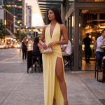 Ruched Halter Maxi Dress with Deep V Neck – product detail view 2