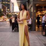 Ruched Halter Maxi Dress with Deep V Neck – product detail view 2