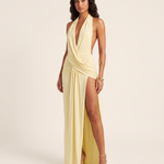 Ruched Halter Maxi Dress with Deep V Neck – primary product view