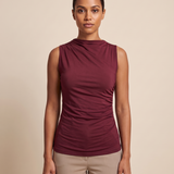 Ruched High Neck Tank Top with Pleated Body – Burgundy – variant