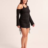 Asymmetric Ruched Long Sleeve Mini Dress – alternate product view