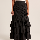Tiered Ruffle Maxi Skirt – Black
