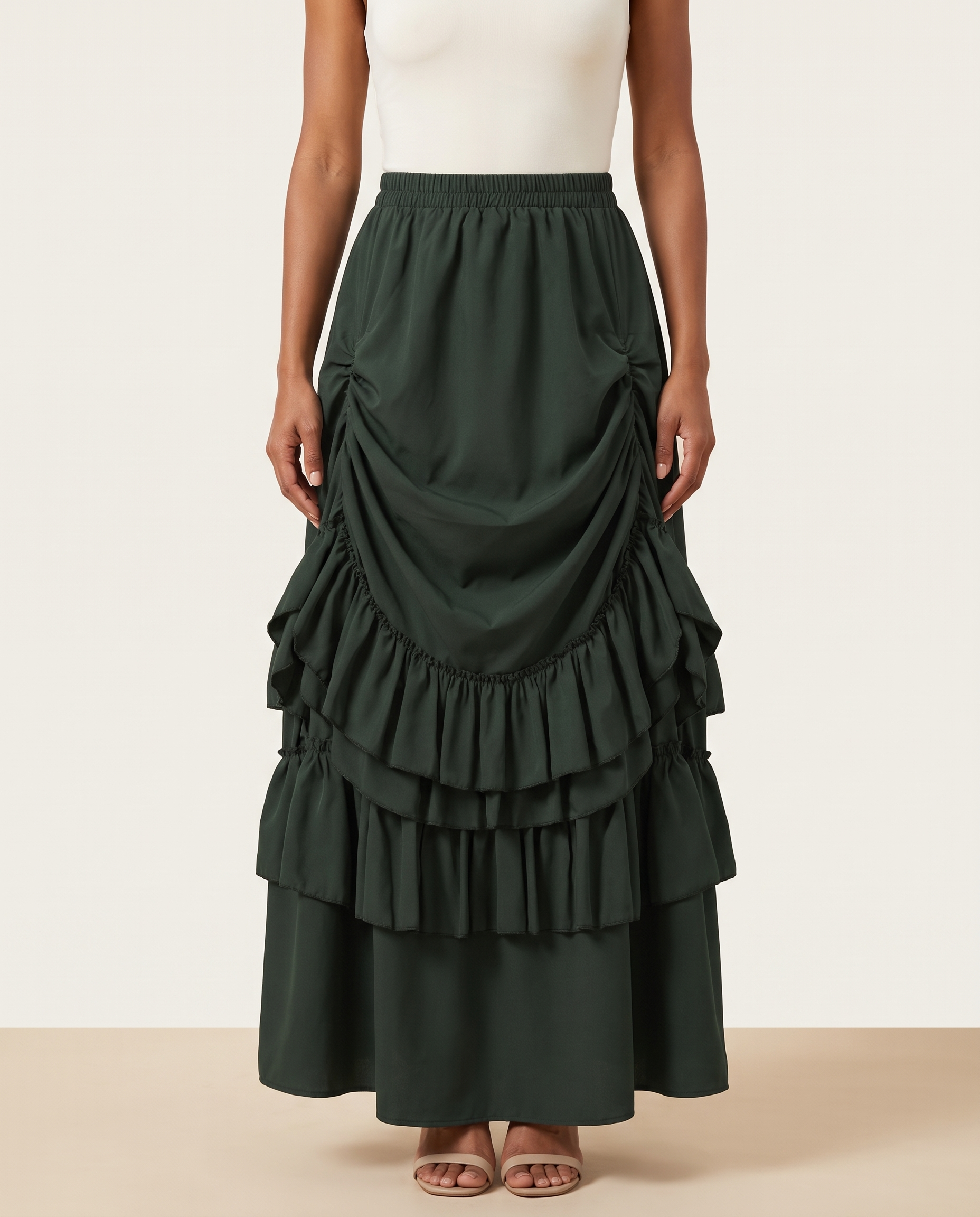 Tiered Ruffle Maxi Skirt – Green