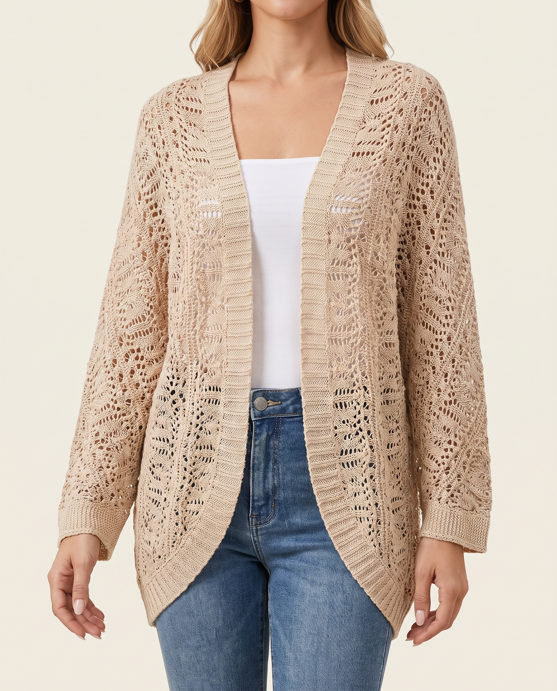 Sable Open-Front Batwing Knit Cardigan – studio front view