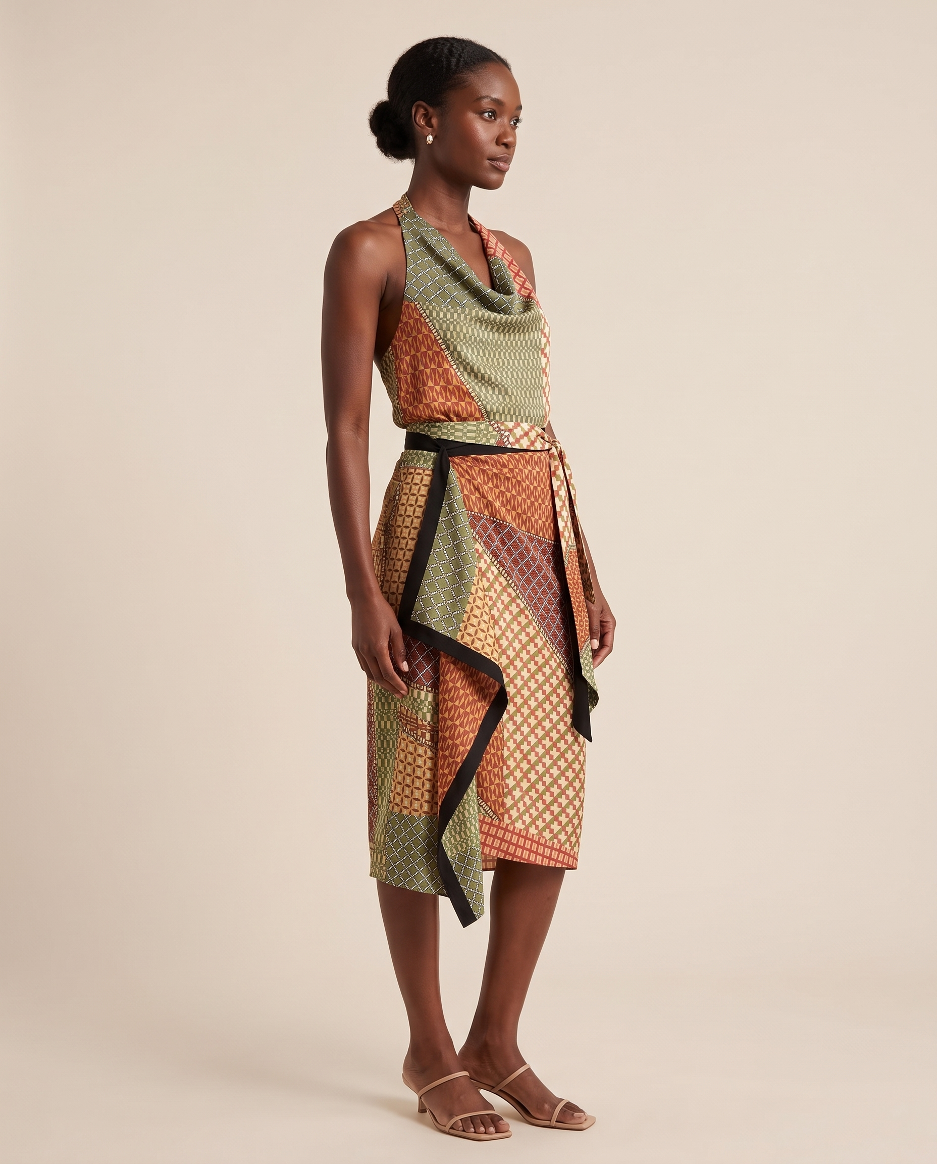 Santorini Halter Top and Wrap Midi Skirt Set – three-quarter view