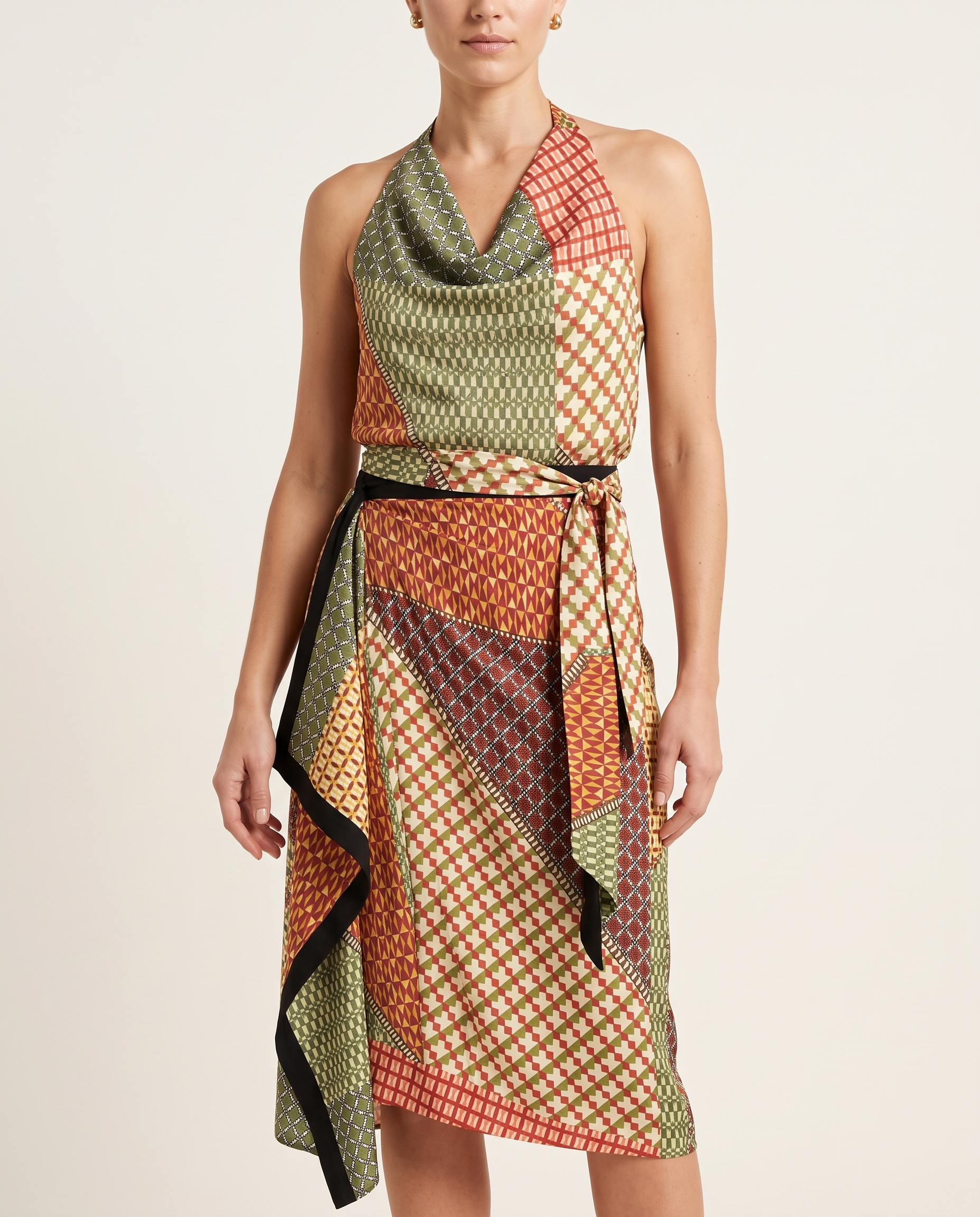 Santorini Halter Top and Wrap Midi Skirt Set – studio front view