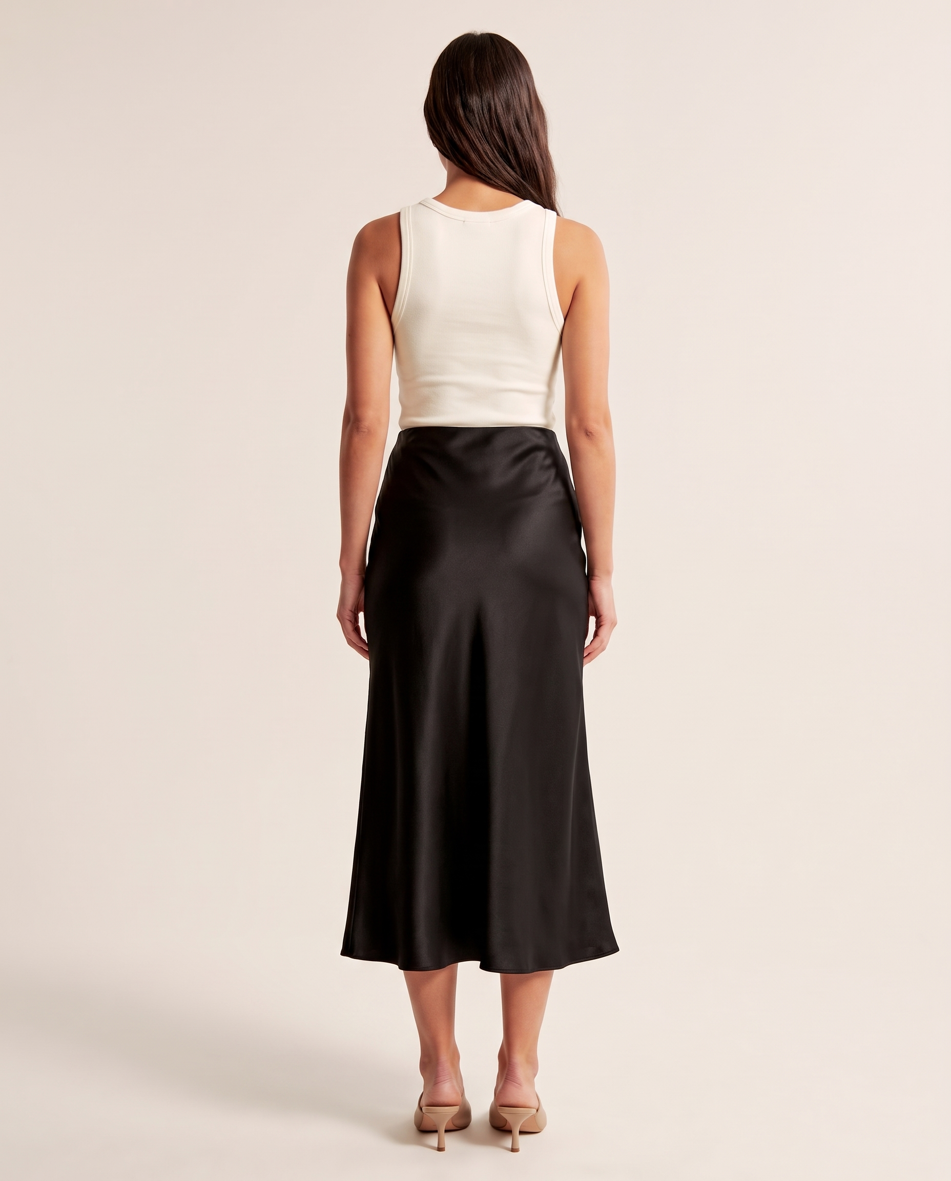 Satin Bias Cut Midi Skirt – back
