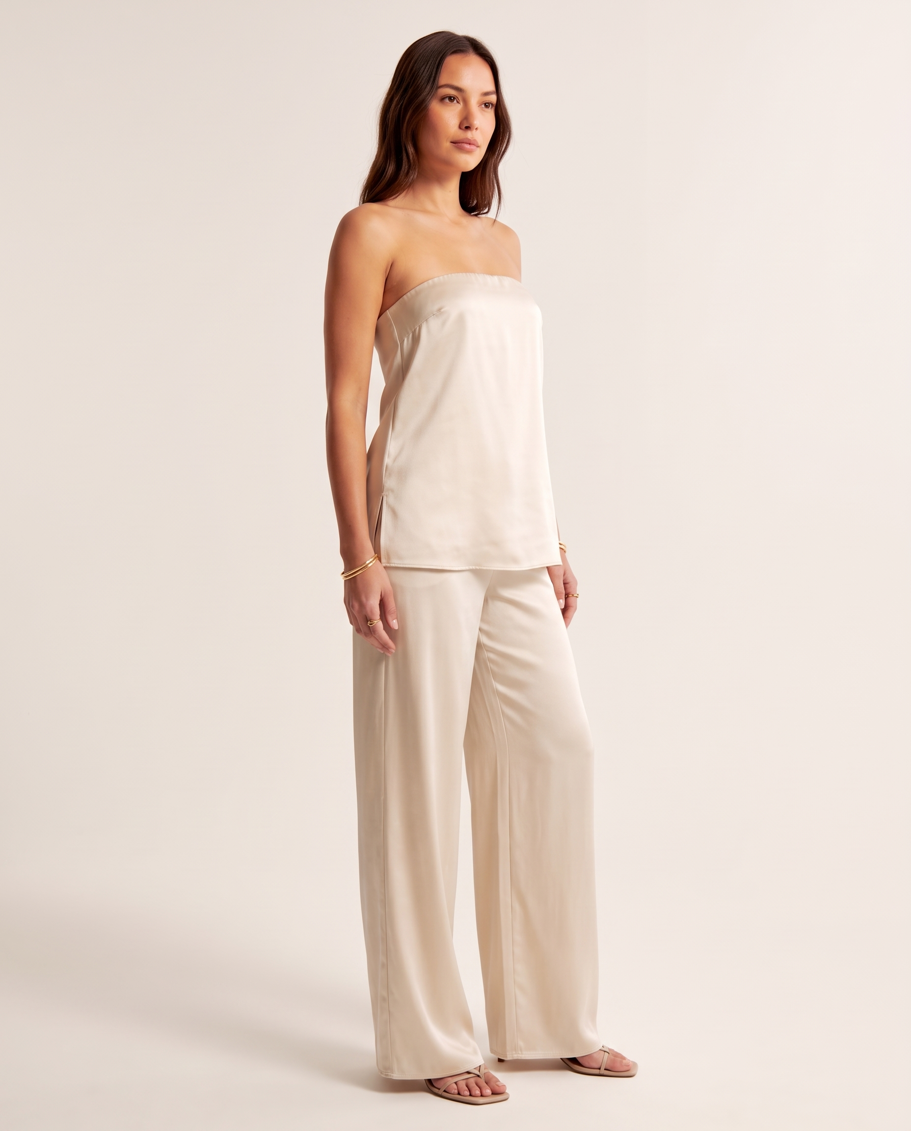 Satin Bustier and Wide Leg Trouser Set – three-quarter view