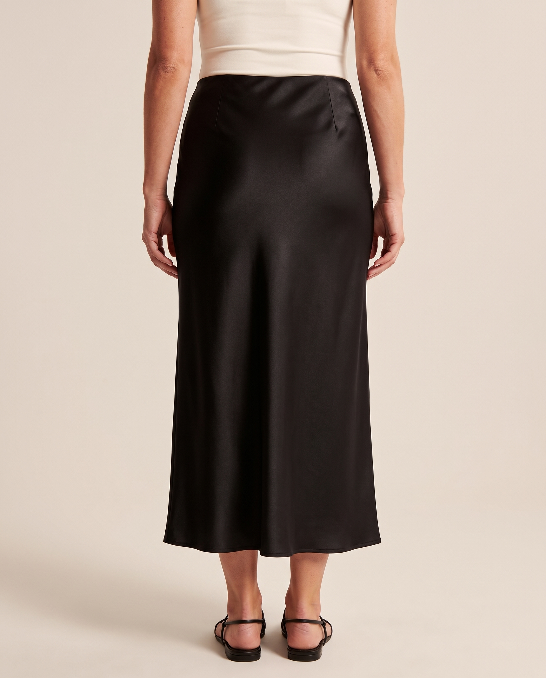 Satin Midi Skirt with Straight Cut – studio back view