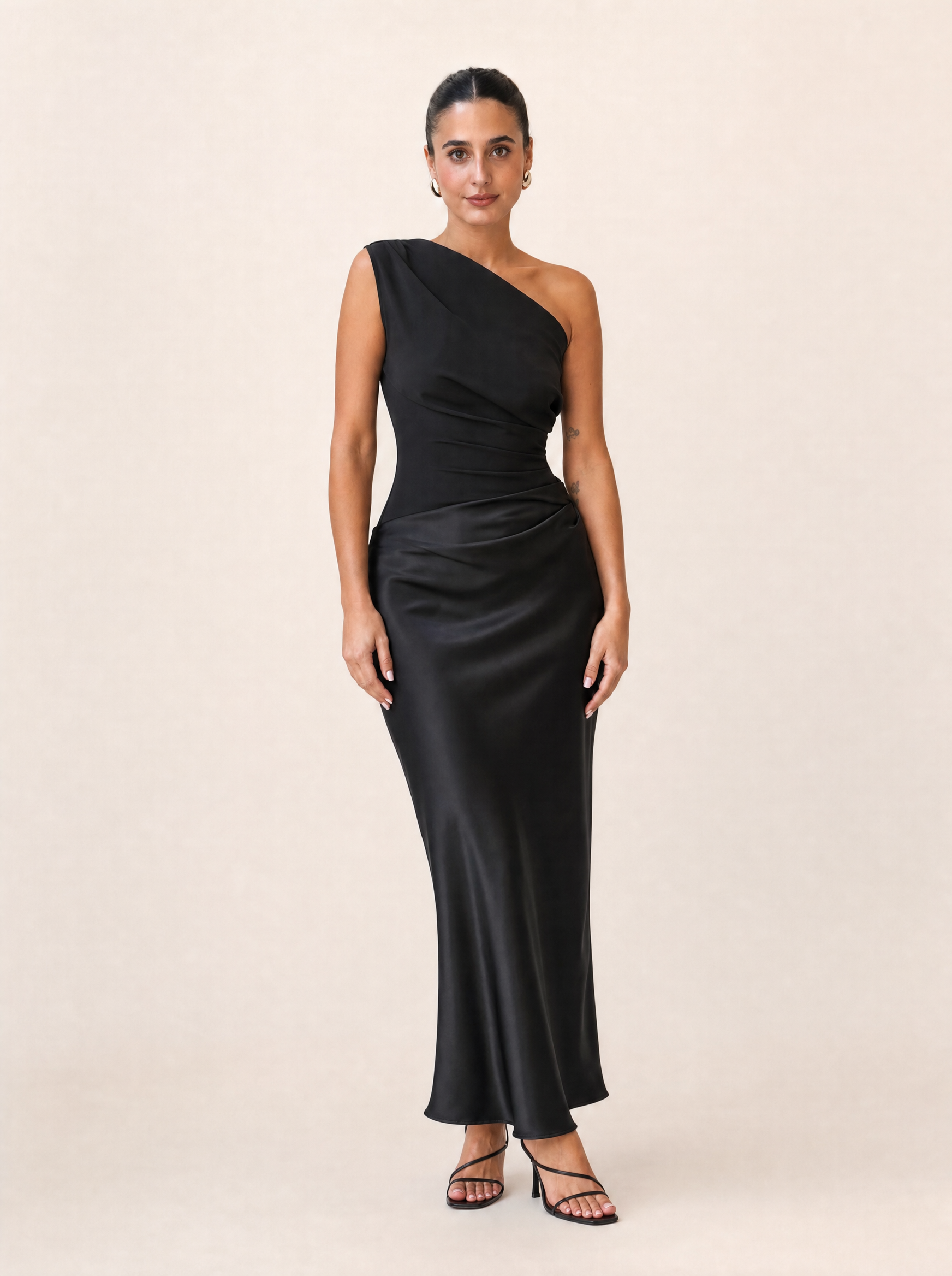 Satin One Shoulder Maxi Dress with Panelled Skirt – product detail view 4
