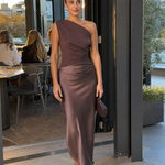 Satin One Shoulder Maxi Dress with Panelled Skirt – product detail view 2