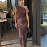 Satin One Shoulder Maxi Dress with Panelled Skirt – product detail view 2