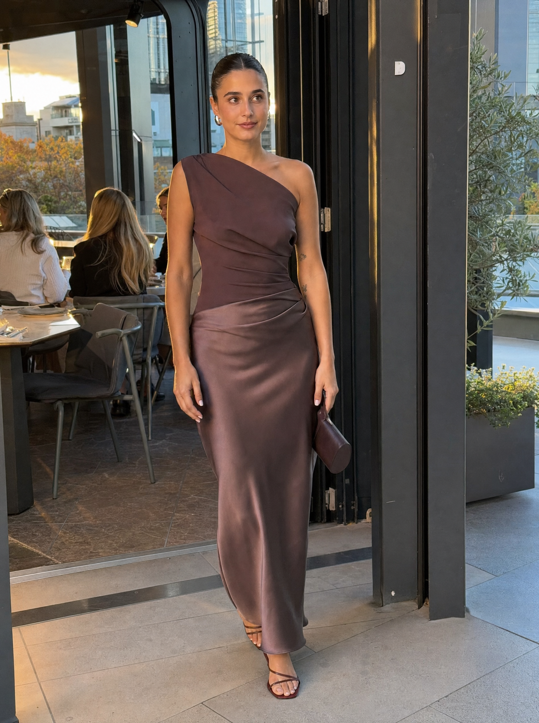 Satin One Shoulder Maxi Dress with Panelled Skirt – product detail view 2