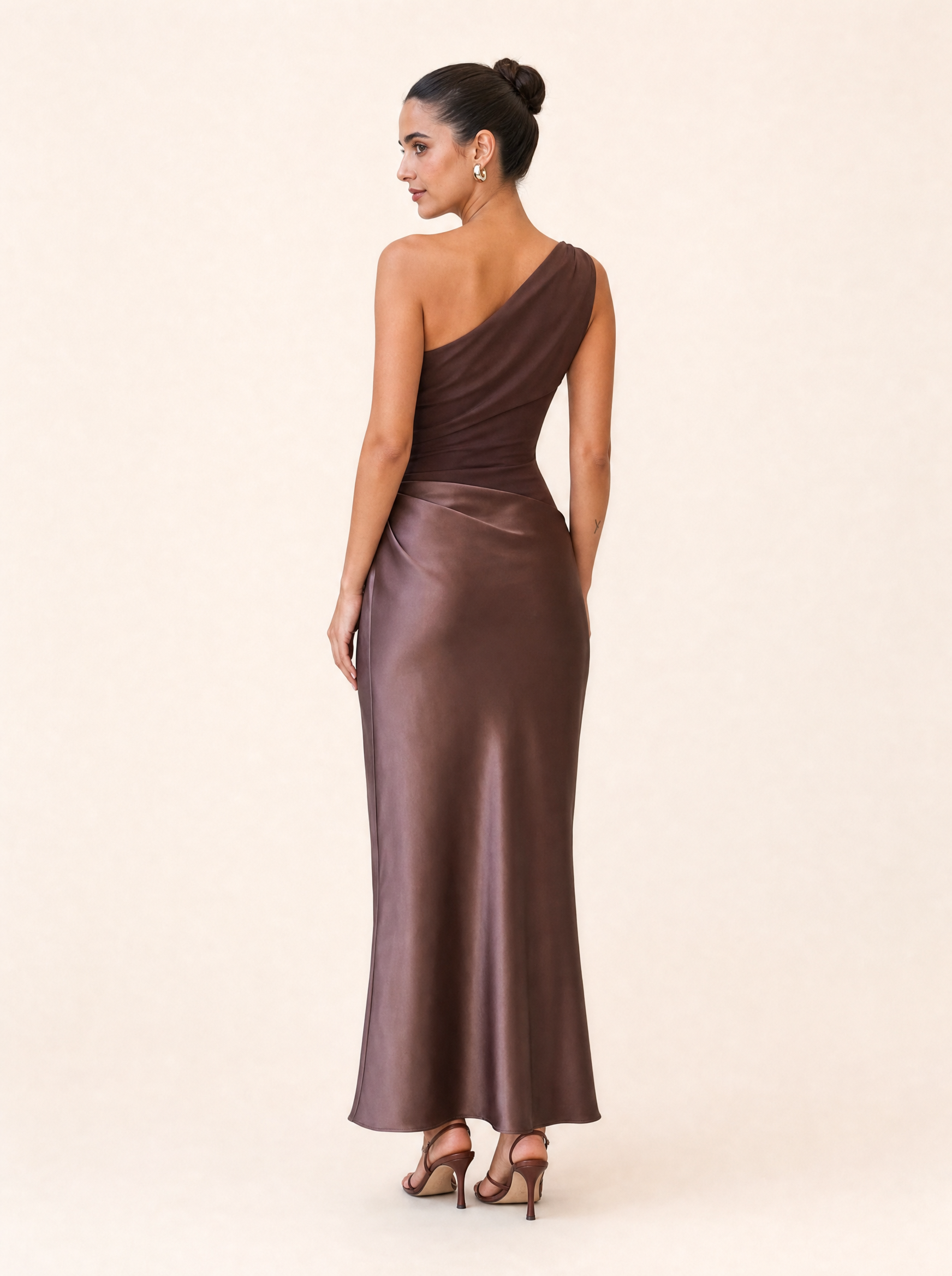 Satin One Shoulder Maxi Dress with Panelled Skirt – alternate product view