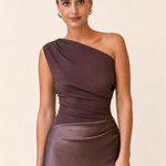 Satin One Shoulder Maxi Dress with Panelled Skirt – product detail view 1