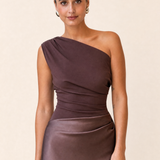 Satin One Shoulder Maxi Dress with Panelled Skirt – product detail view 1