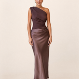 Satin One Shoulder Maxi Dress with Panelled Skirt – primary product view