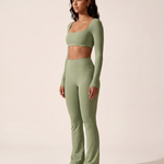 Seamless Two Piece Activewear Set with Long Sleeve Top – three-quarter view