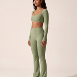 Seamless Two Piece Activewear Set with Long Sleeve Top – three-quarter view