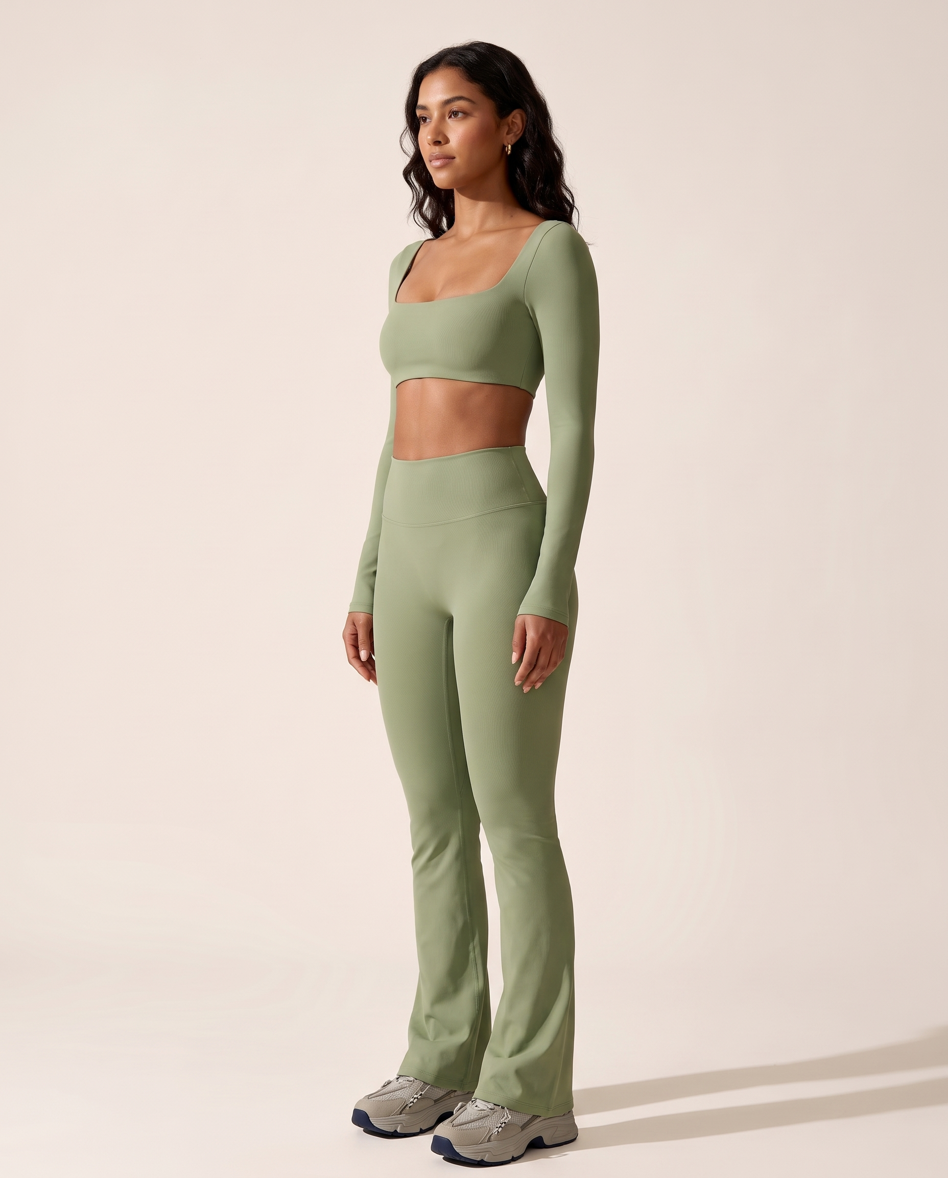 Seamless Two Piece Activewear Set with Long Sleeve Top – three-quarter view