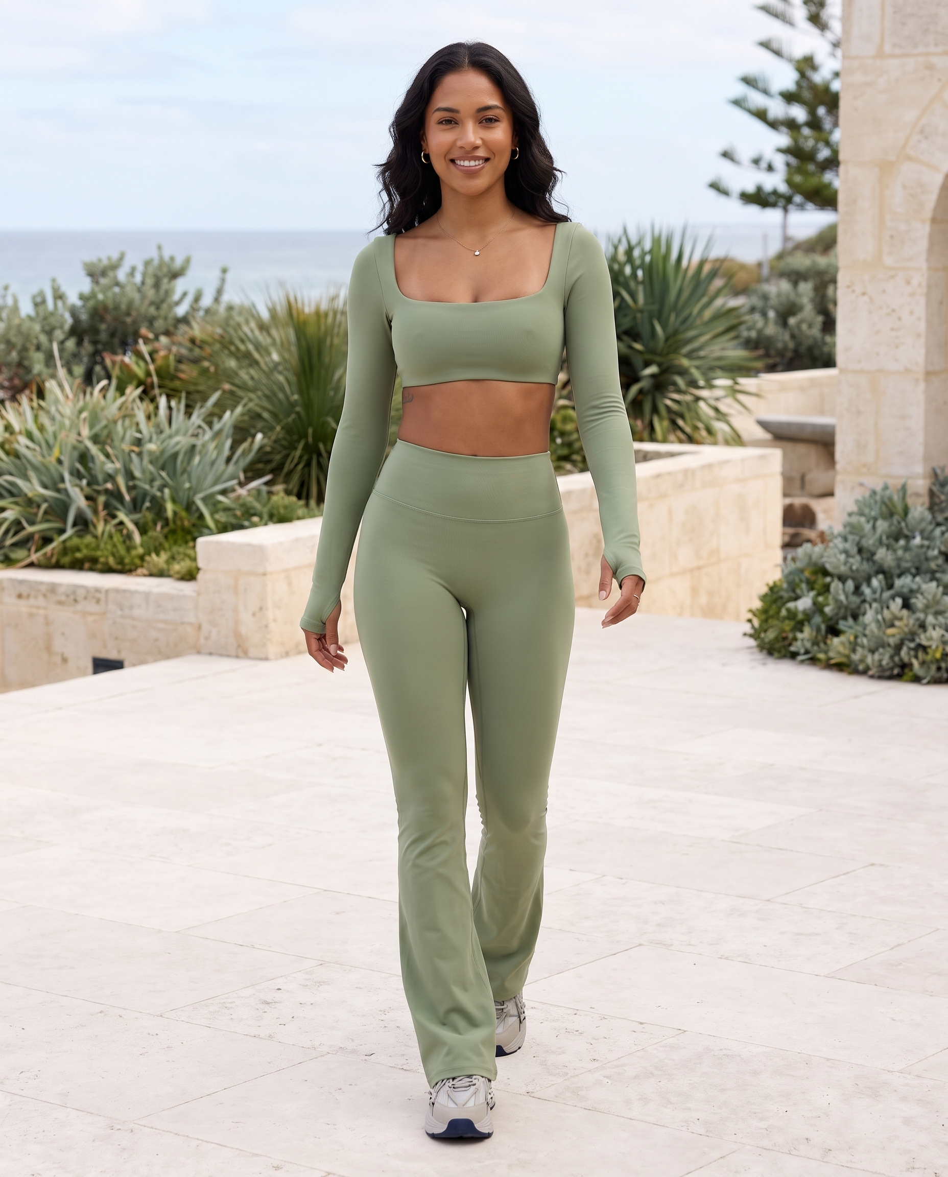 Seamless Two Piece Activewear Set with Long Sleeve Top – Australian coastal lifestyle