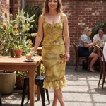 Sheer Ruffle Camisole and Midi Skirt Set styled for a garden café lunch
