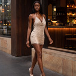 Sienna Sleek Cowl-Neck Halter Mini Dress — Melbourne lifestyle