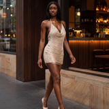 Sienna Sleek Cowl-Neck Halter Mini Dress — Melbourne lifestyle