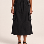Grey A-Line Midi Skirt — black front view