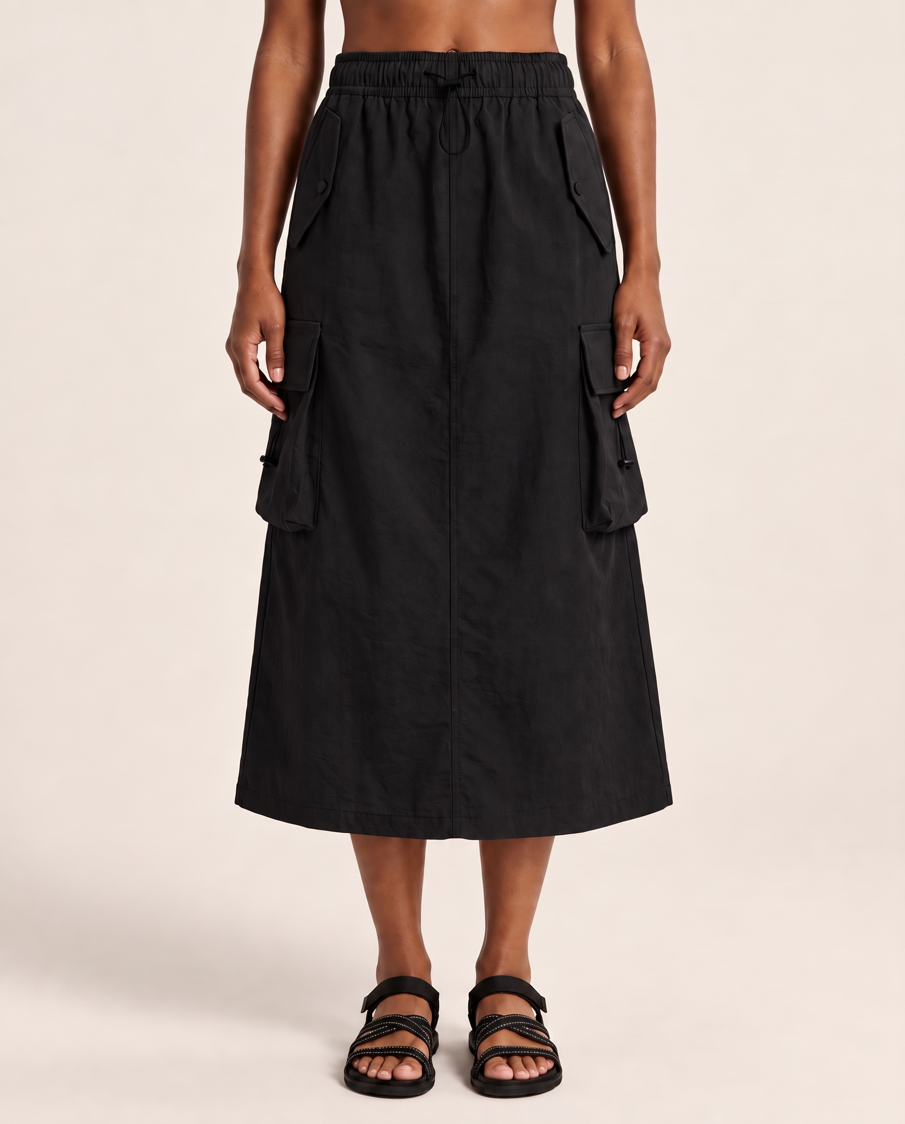Grey A-Line Midi Skirt — black front view