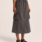 Grey A-Line Midi Skirt — grey three-quarter view