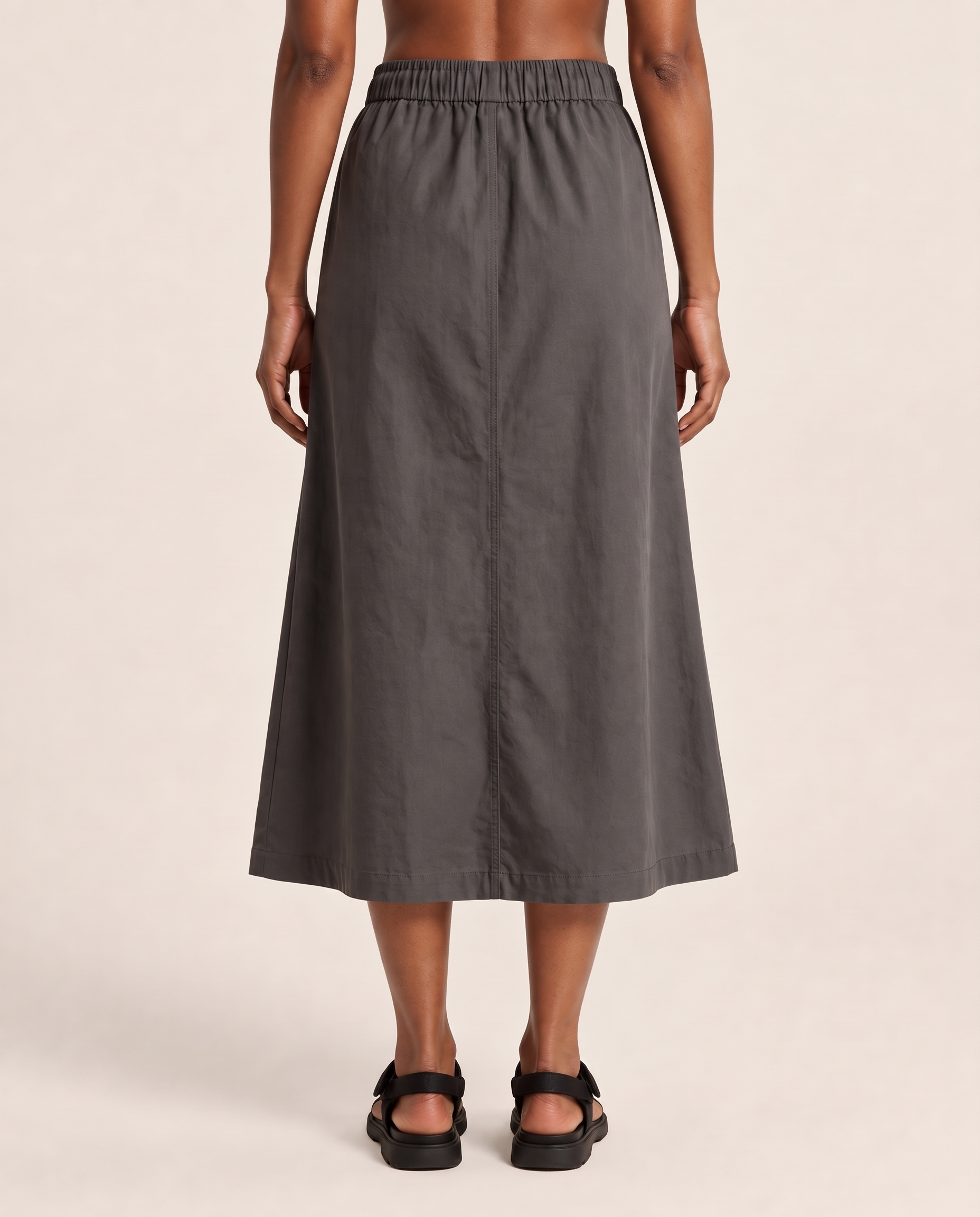 Grey A-Line Midi Skirt — grey back view