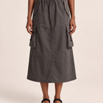 Grey A-Line Midi Skirt — grey front view
