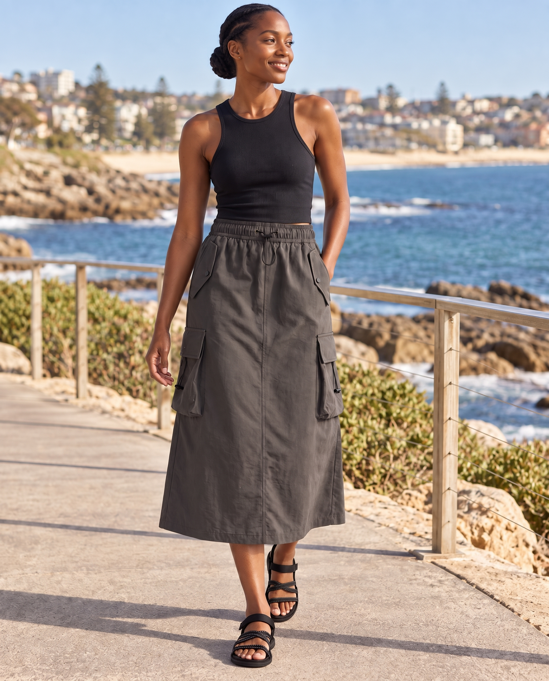 Grey A-Line Midi Skirt — Australian lifestyle