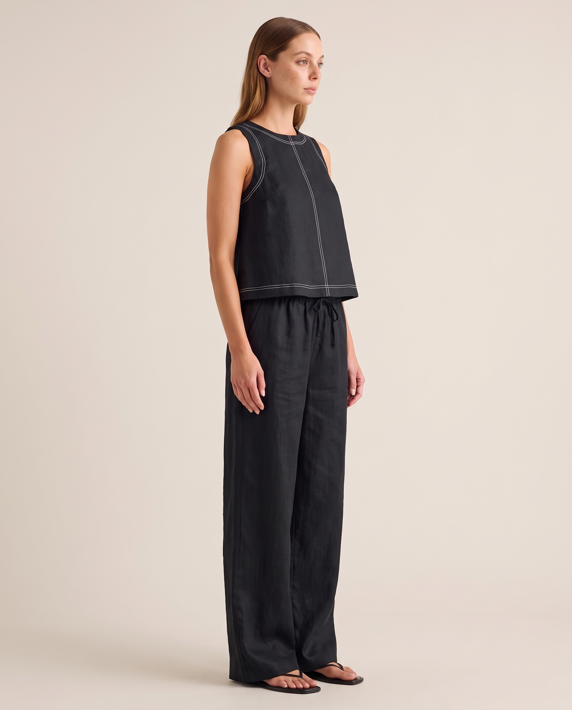 Sleeveless Vest and Wide-Leg Trouser Set — three-quarter view