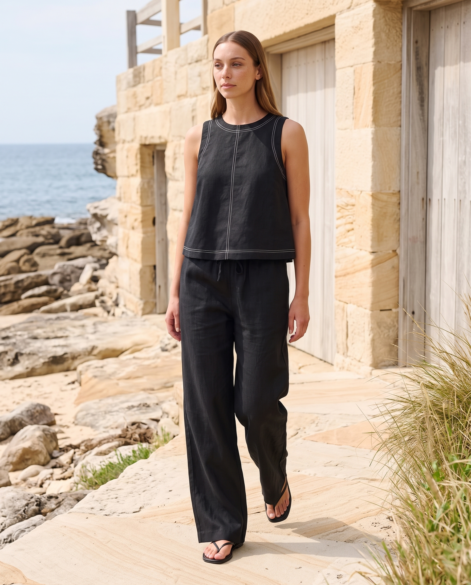 Sleeveless Vest and Wide-Leg Trouser Set — outdoor styling