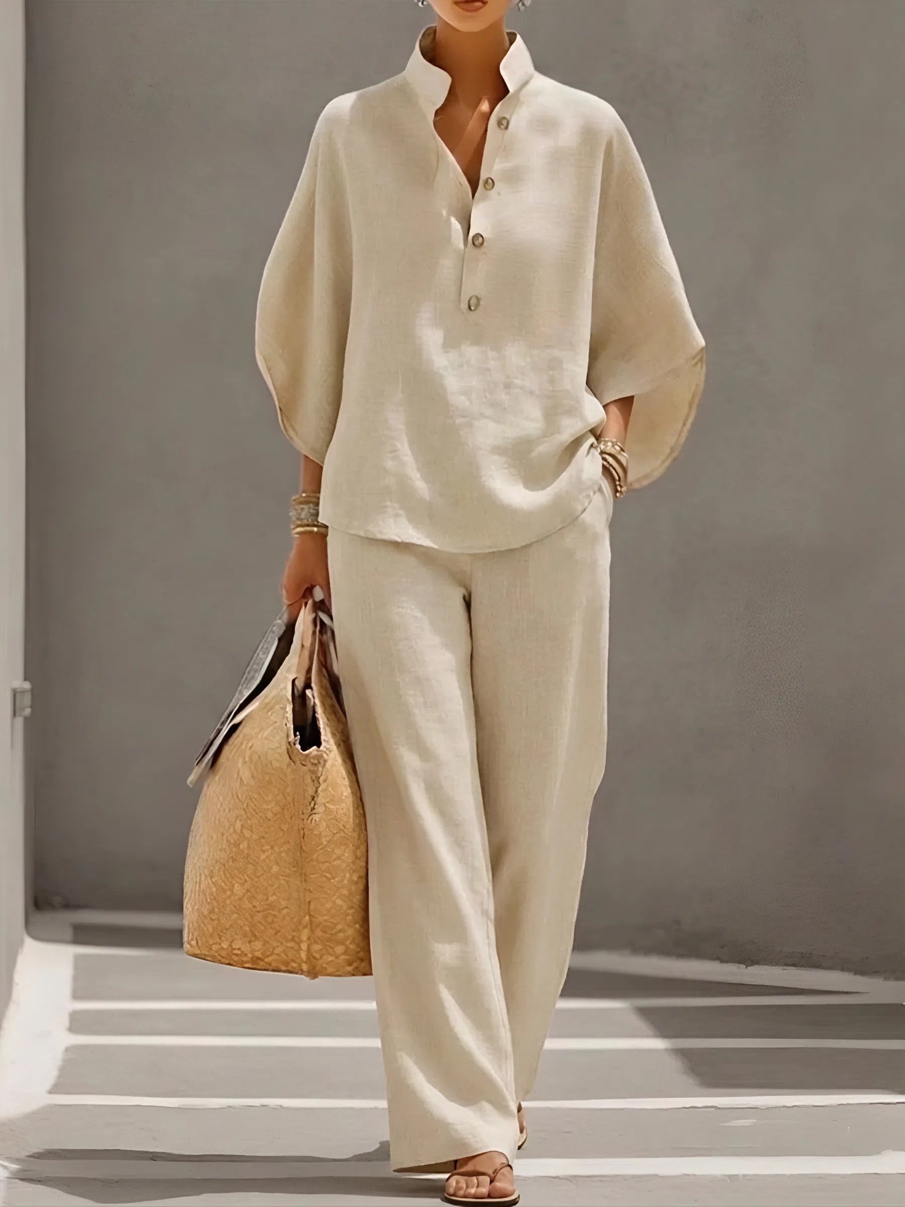 Frankie Elegant Wide-Leg Collared Trouser Set – alternate product view