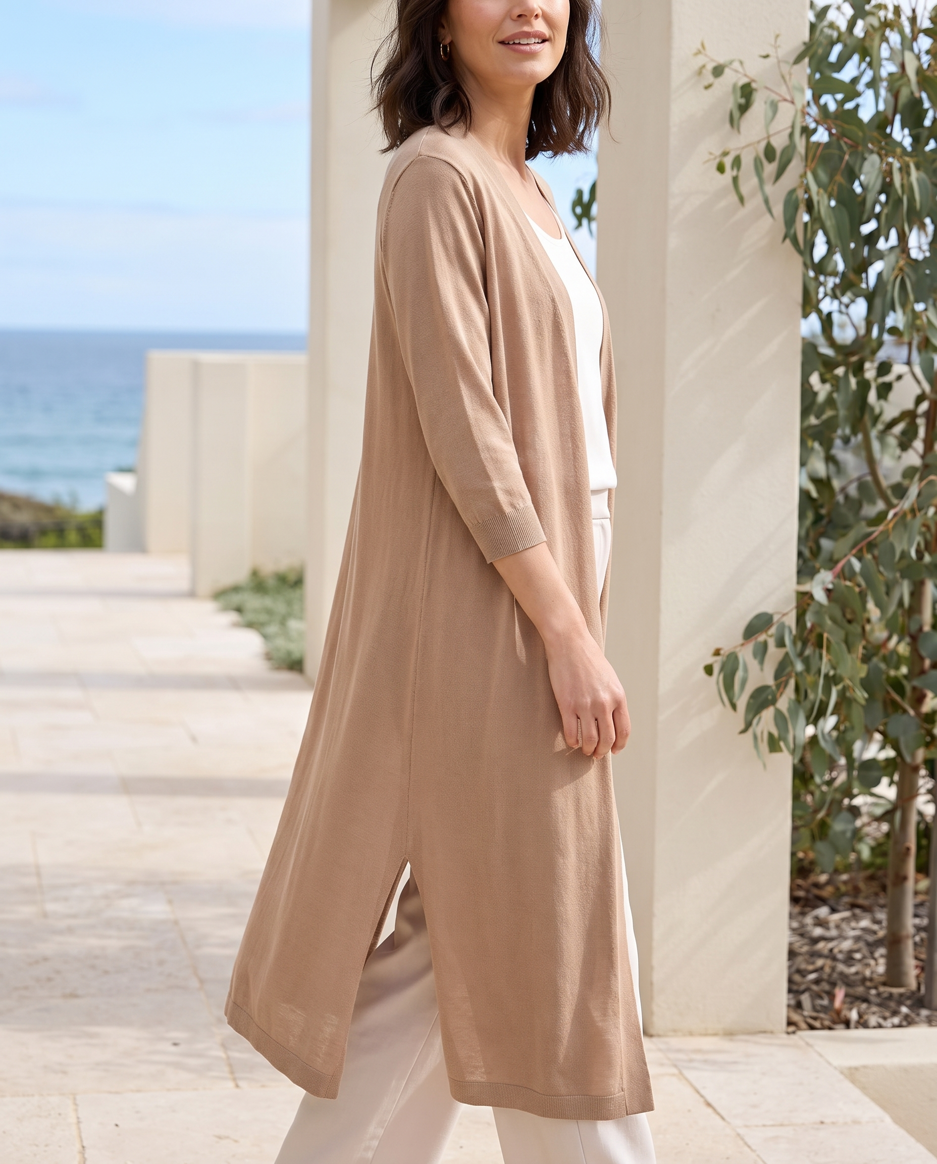 Soleil Longline Lightweight Knit Cardigan – Australian lifestyle view