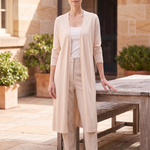 Soleil Longline Lightweight Knit Cardigan – Apricot – lifestyle, full feet in frame