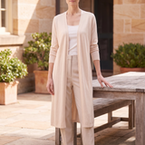 Soleil Longline Lightweight Knit Cardigan – Apricot – lifestyle, full feet in frame