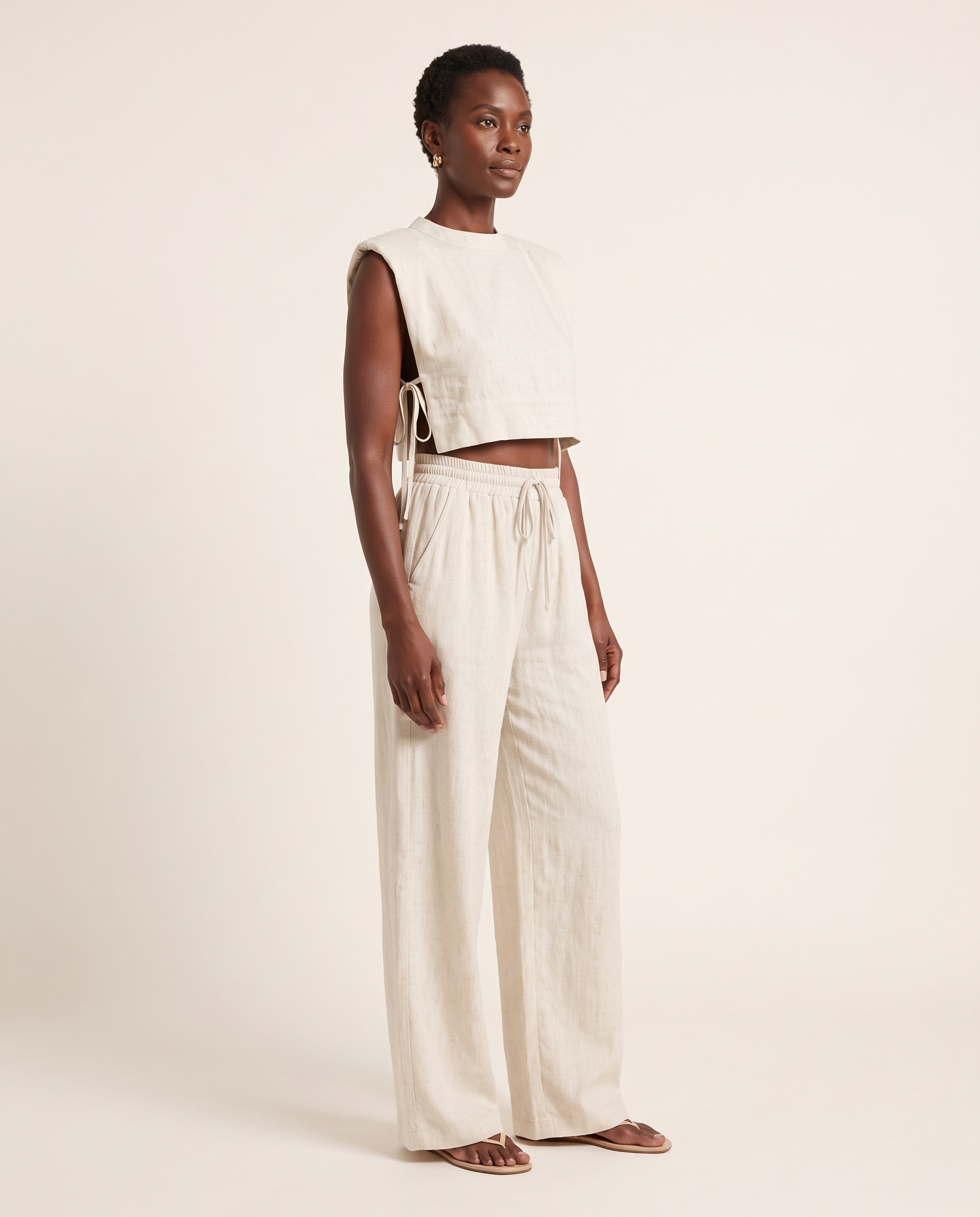 Solène Relaxed Linen Pant Set — three-quarter view