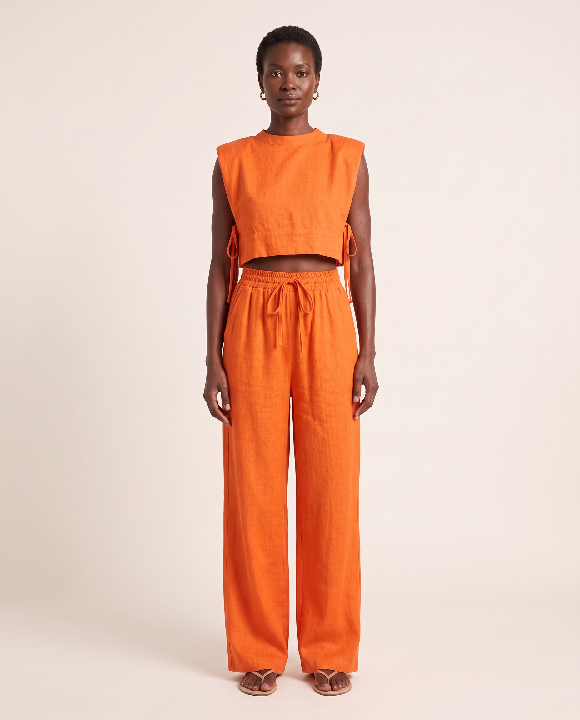 Solène Relaxed Linen Pant Set in Orange