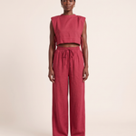Solène Relaxed Linen Pant Set in Rose Red