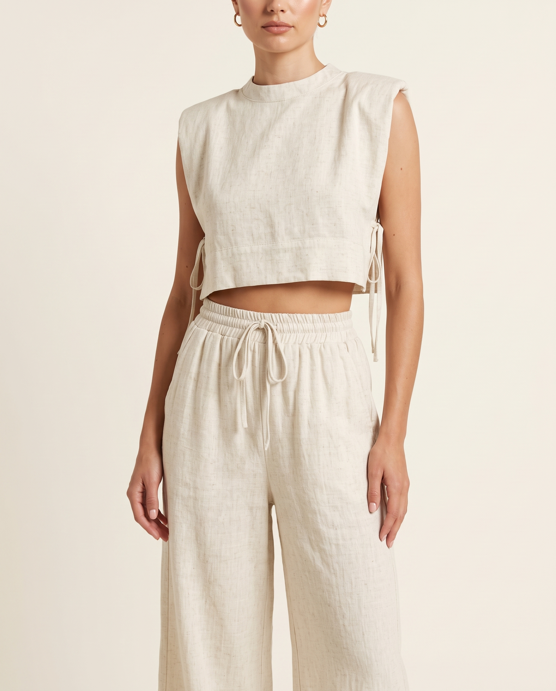 Solène Relaxed Linen Pant Set – studio front view