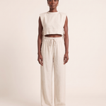 Solène Relaxed Linen Pant Set — Beige — front view