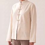 Stand Collar Blouse – fastening and pocket detail