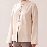 Stand Collar Blouse – fastening and pocket detail