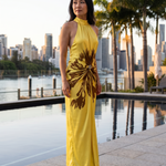 Stella Elegant Pleated Halter Maxi Dress – Brisbane lifestyle view